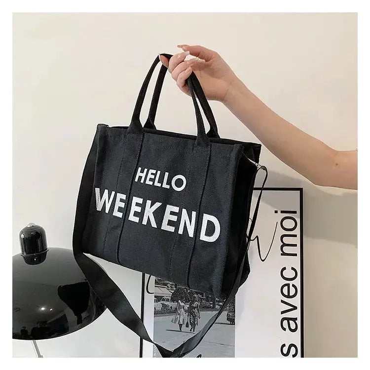 hello weekend tote bag